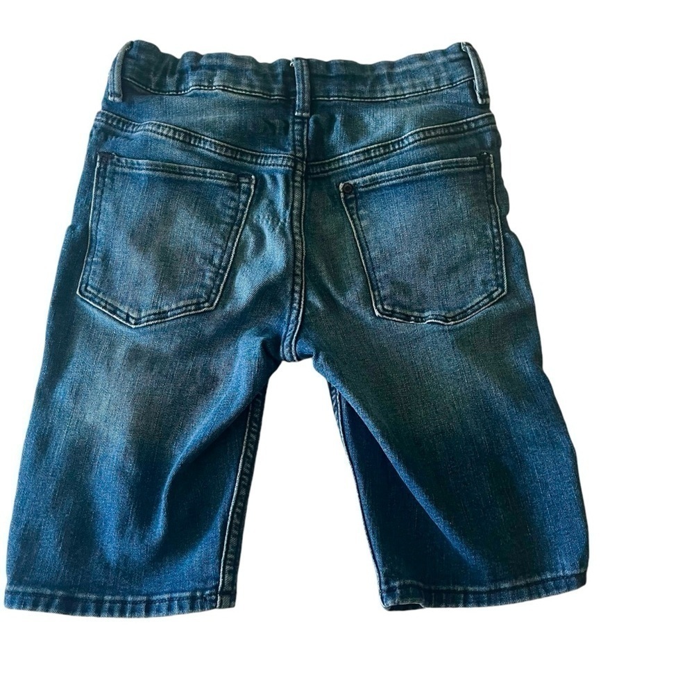 H & M super stretched distressed denim blue shorts Boys 7 pockets zipper snap - Picture 2 of 15